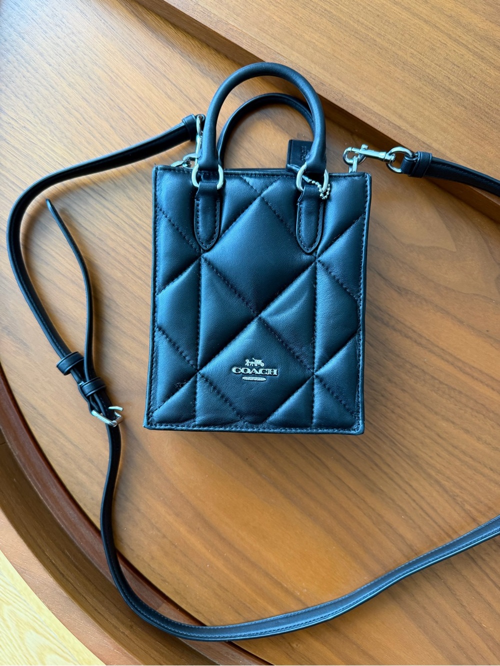 COACH Black Quilted Leather Mini Crossbody Tote - Picture 2 of 6